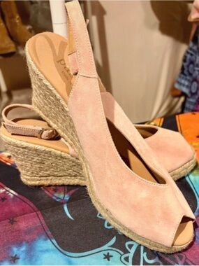 Women’s Paseart Pink Suede Peep-Toe Espadrille Wedge Slingbacks Sz 41 (10.5)